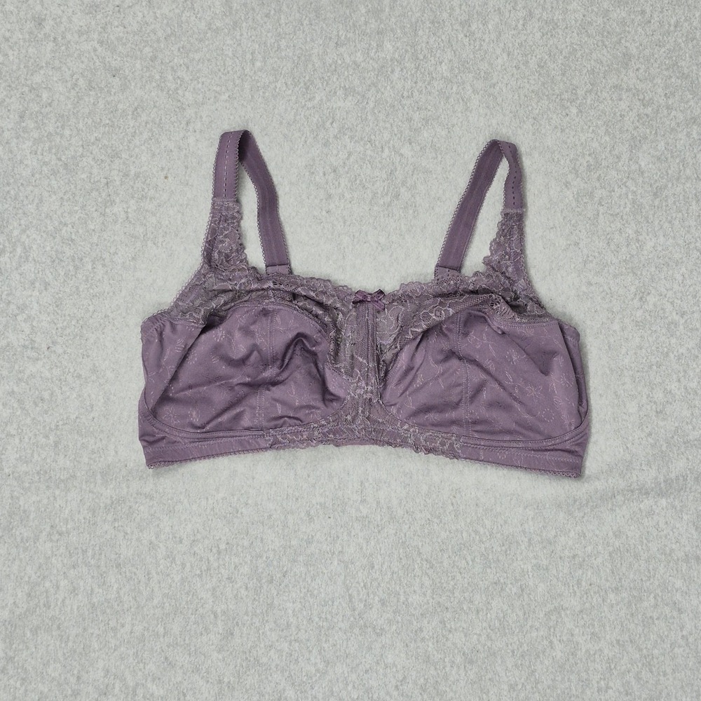 Delimira Women Bra 36E Purple Full Cup Wireless Lace Bow Strap Unlined